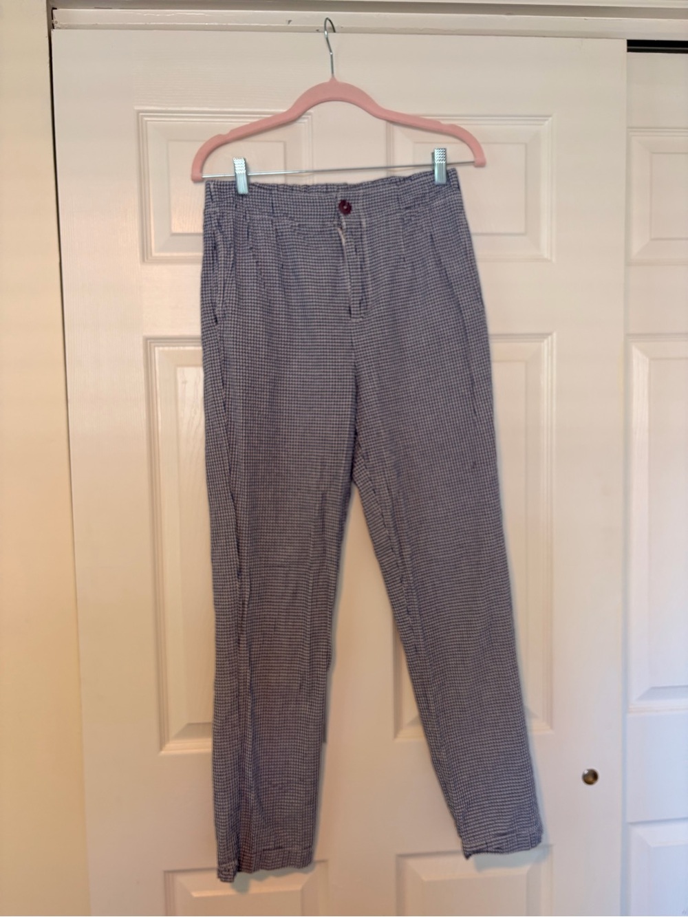 Free People blue and white gingham straight leg pant size XS